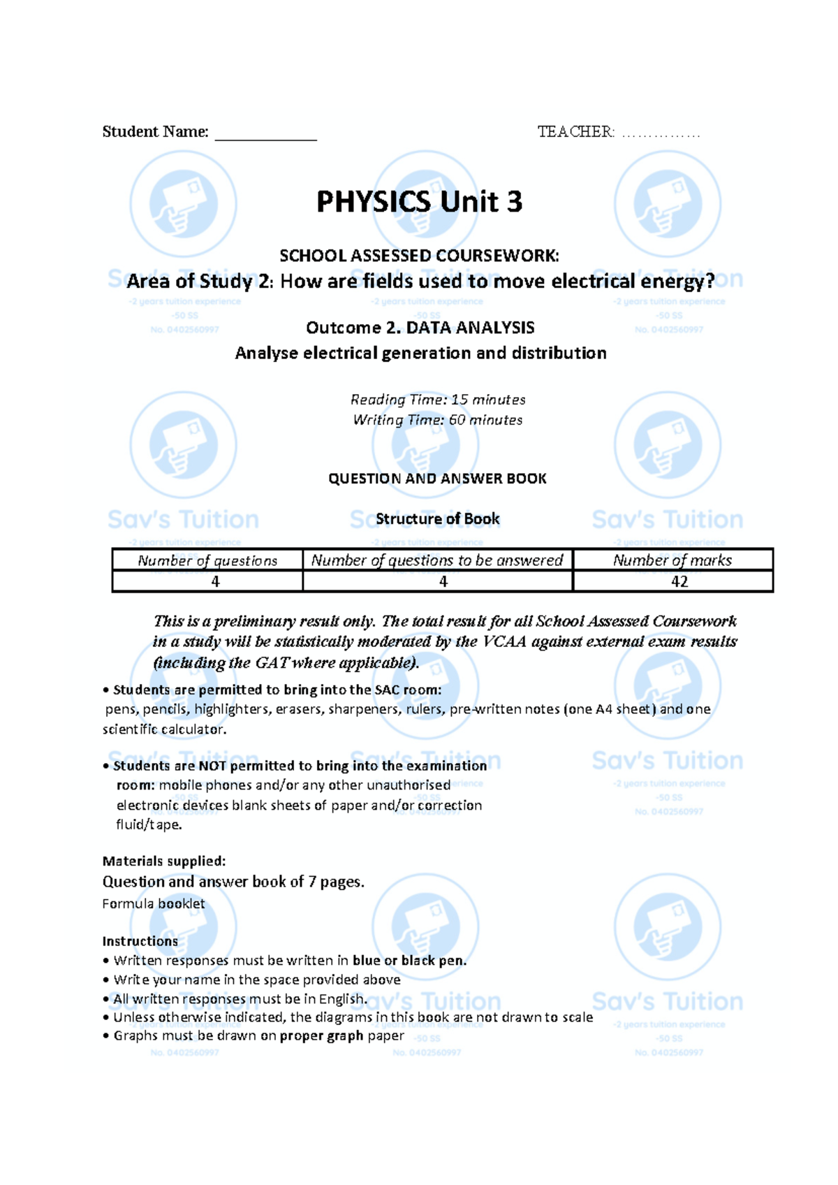 AOS2 SAC - Practice Exam for Physics Unit 3 (45+ SS Students) - Studocu