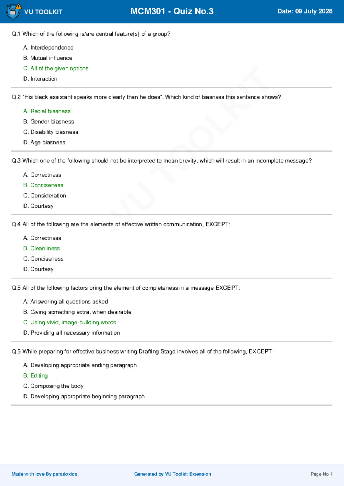 MCM301 Quiz No.3 - Effective Communication Concepts - Studocu