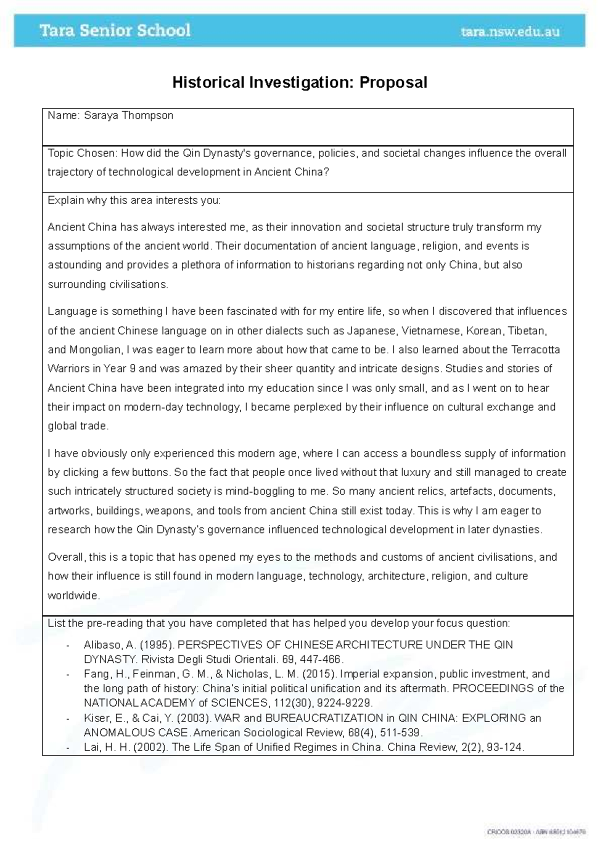 QIN 101: Proposal for Historical Investigation on Technological ...