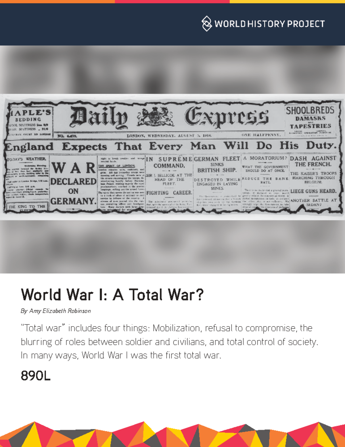 WHP 7-1-6 Read - World War I: The First Total War? - Studocu
