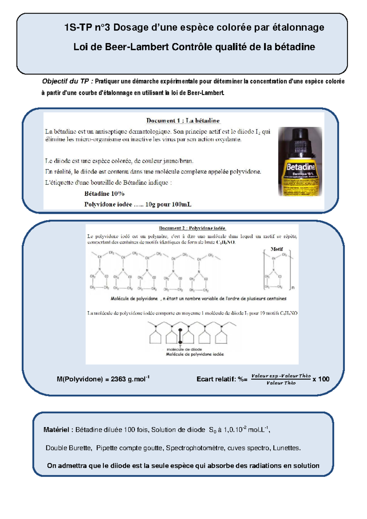 TP3 Dosage de la Bétadine par Étalonnage en Spectrophotométrie Studocu — free download