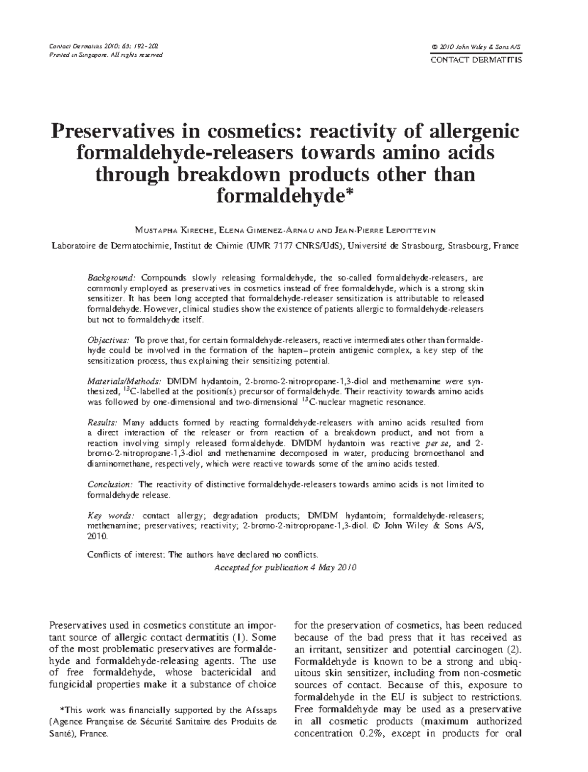 Reactivity of Allergenic Formaldehyde-Releasers in Cosmetics - 2010 ...
