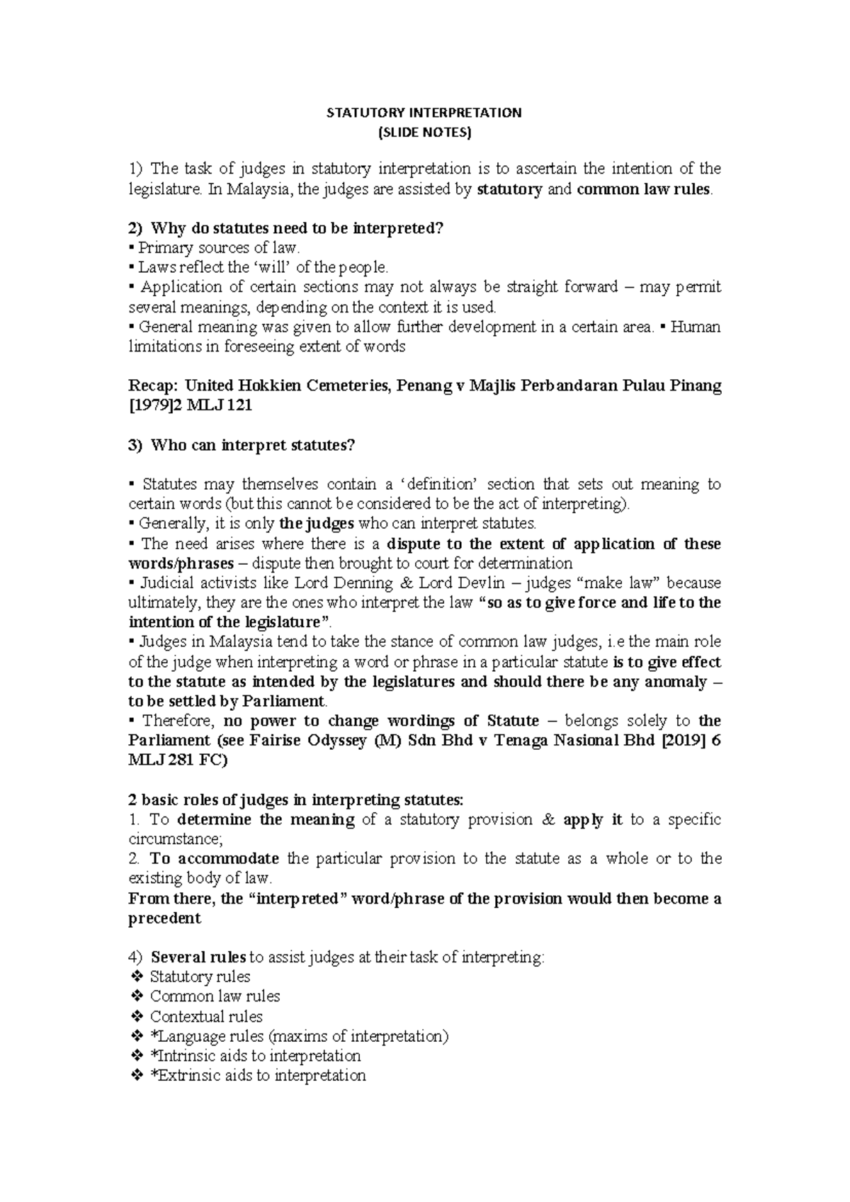 Statutory Interpretation Lecture Notes (LAW 101) - Studocu