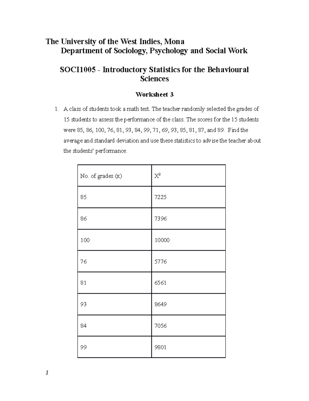 SOCI1005 - Worksheet 3: Introductory Stats for Behavioural Sciences ...