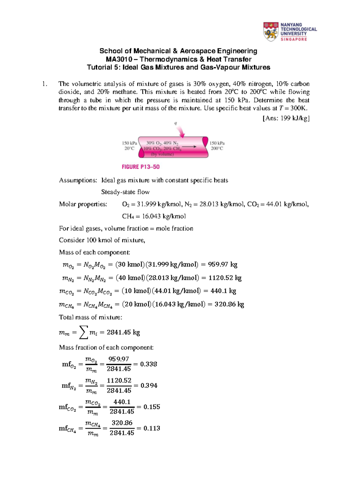 MA3010 Thermodynamics Tutorial 5: Ideal Gas Mixtures Analysis - Studocu