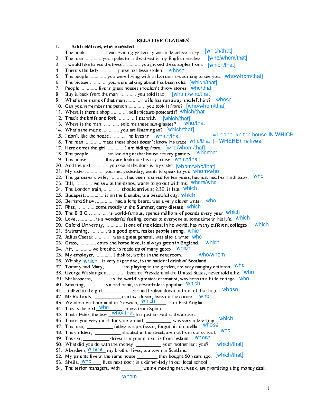 Relative Clauses Practice Exercises (ENG 9) - Studocu