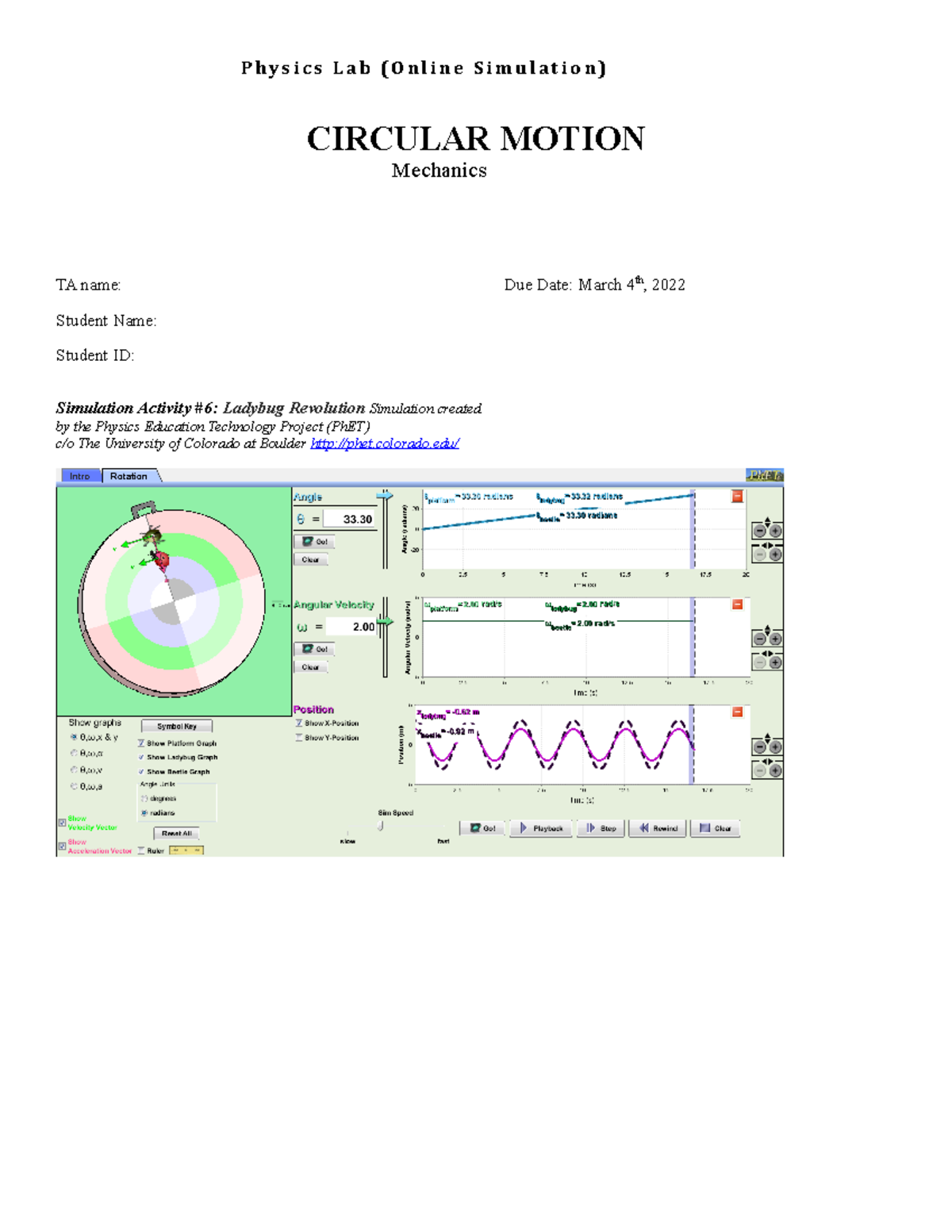 Circular-Motion General Physics Lab Assignment 4 - CIRCULAR MOTION ...