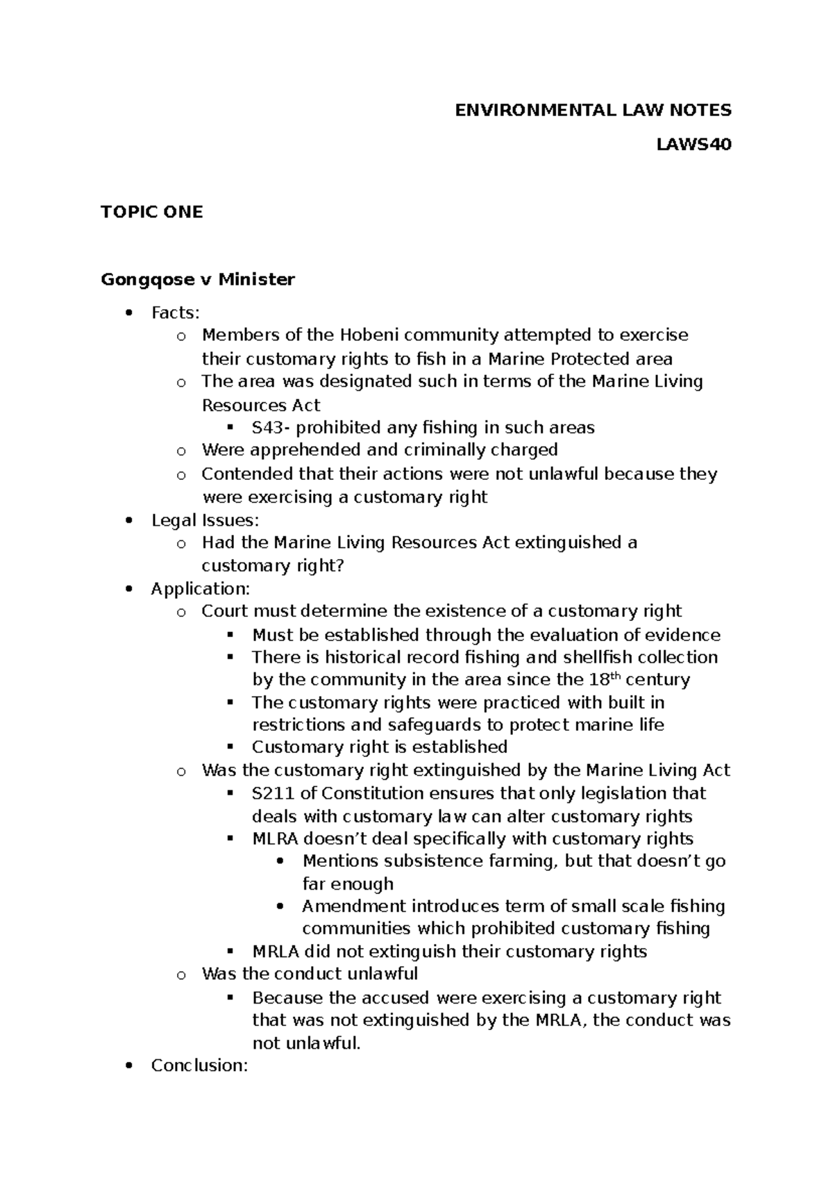 Environmental Law Case Summaries: Topics 1-4 (ENV 101) - Studocu