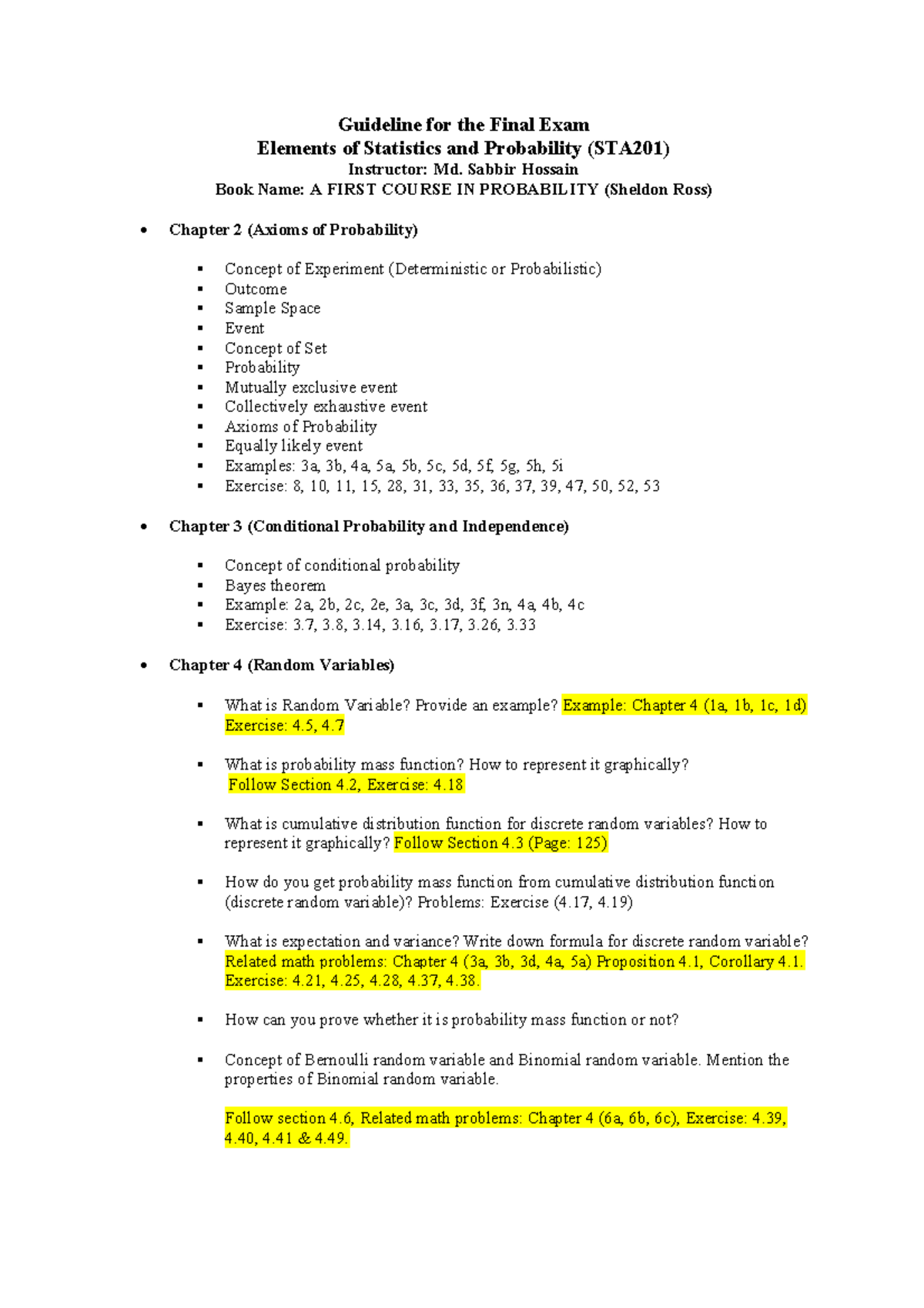 Guideline for the Final Exam in STA201: Key Topics and Concepts - Studocu
