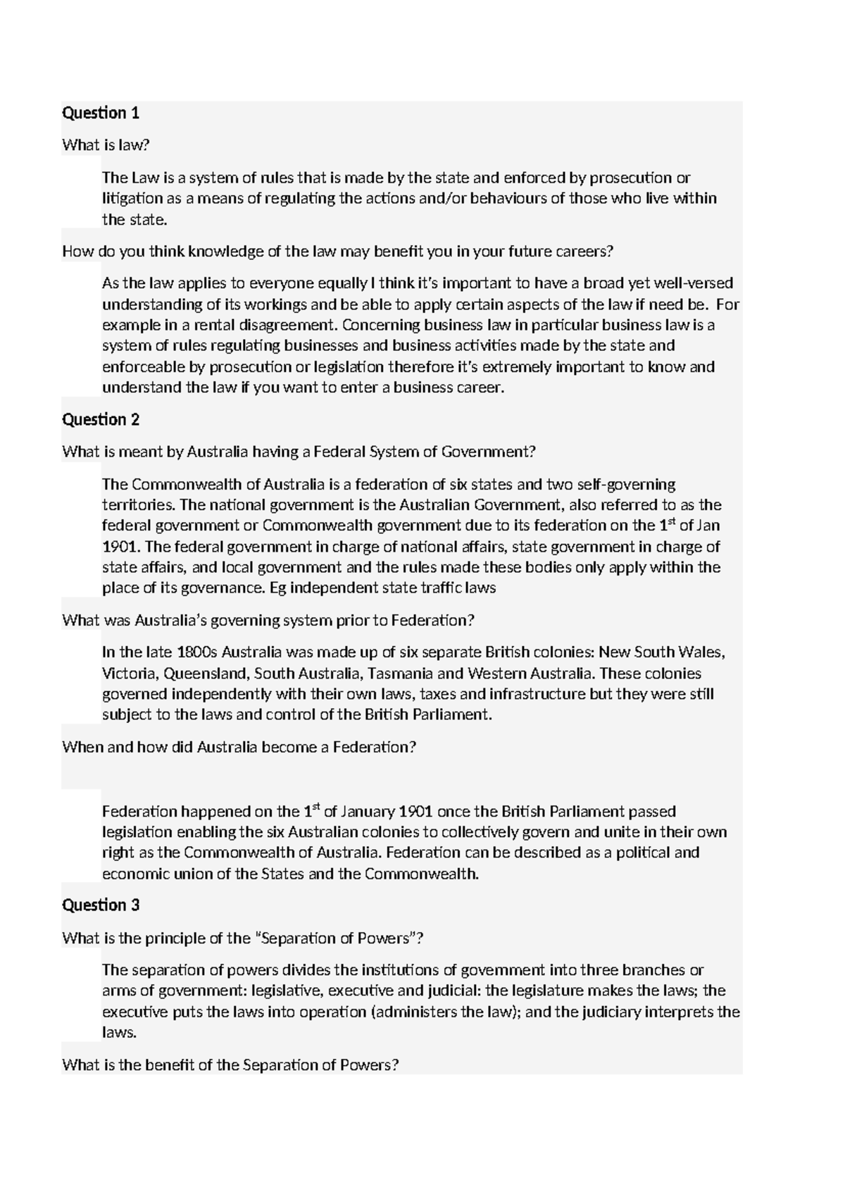 Tut 1 - Tut 1 Laws work - Question 1 What is law? The Law is a system ...