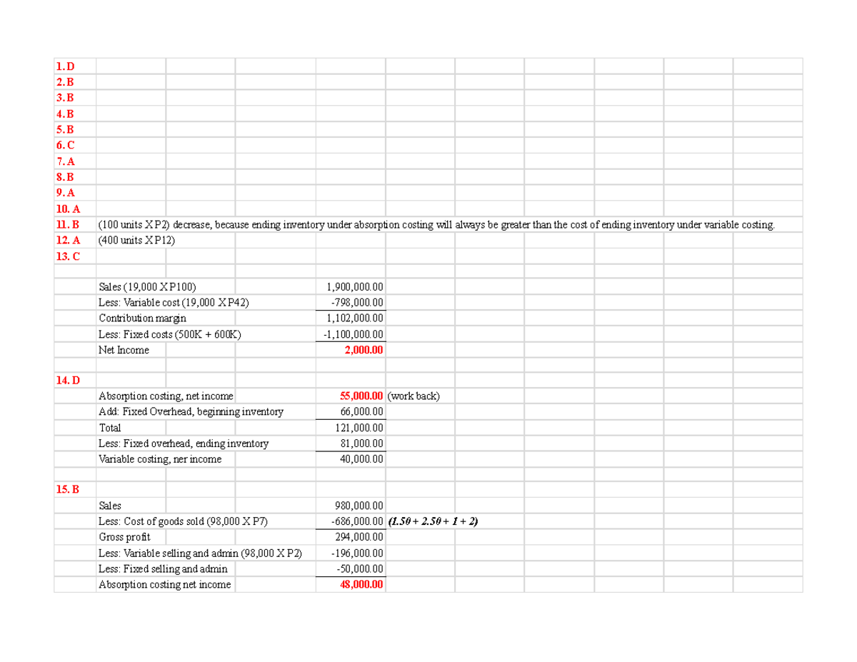 Chapter 9 & 10 Sample Problems - Costing Analysis Insights - Studocu