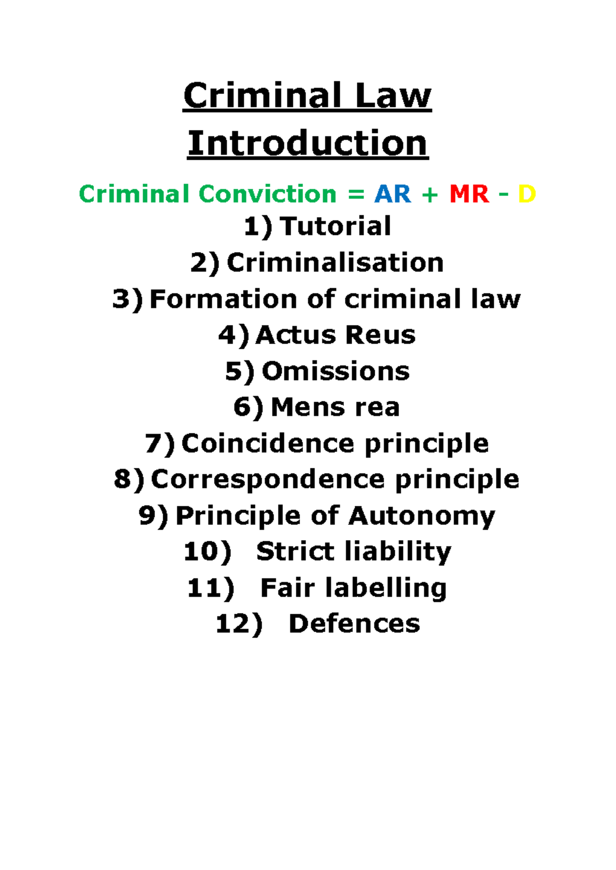 Criminal Law Basic Concepts and Themes - 1 - Criminal Law Introduction ...