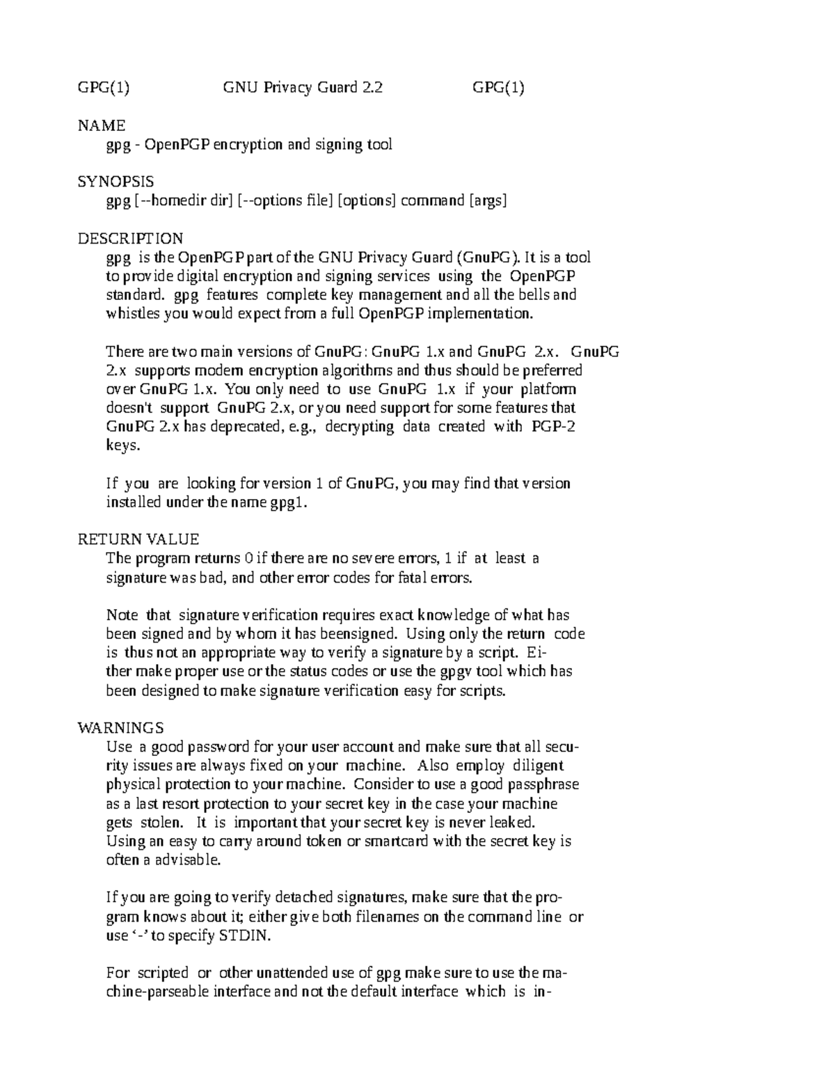 Gnupg for jurisprudence - GPG(1) GNU Privacy Guard 2 GPG(1) NAME gpg ...