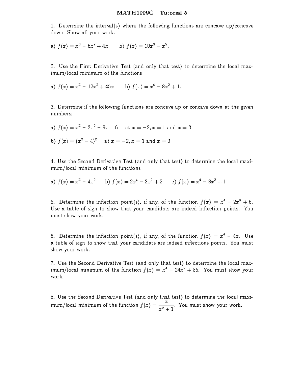 Tutorial 5 - math 1009 - MATH1009C Tutorial 5 Determine the interval(s ...