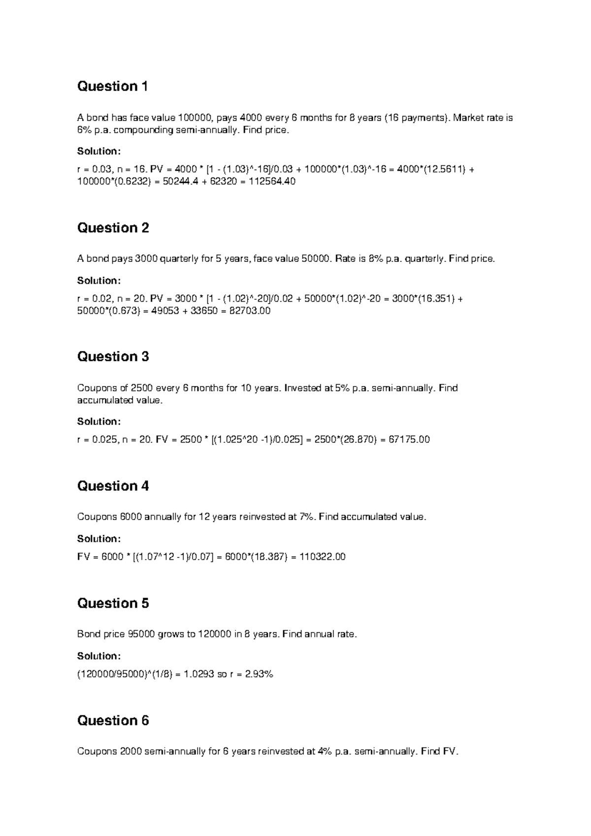 Bond Practice Questions: Valuation & Accumulation Analysis - Studocu