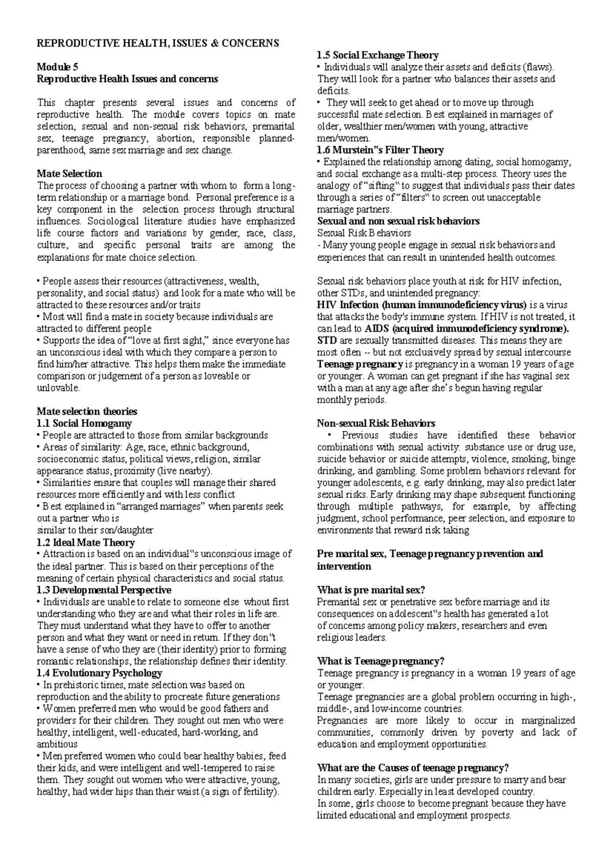 Chapter 5: Key Issues in Reproductive Health and Concerns - Studocu