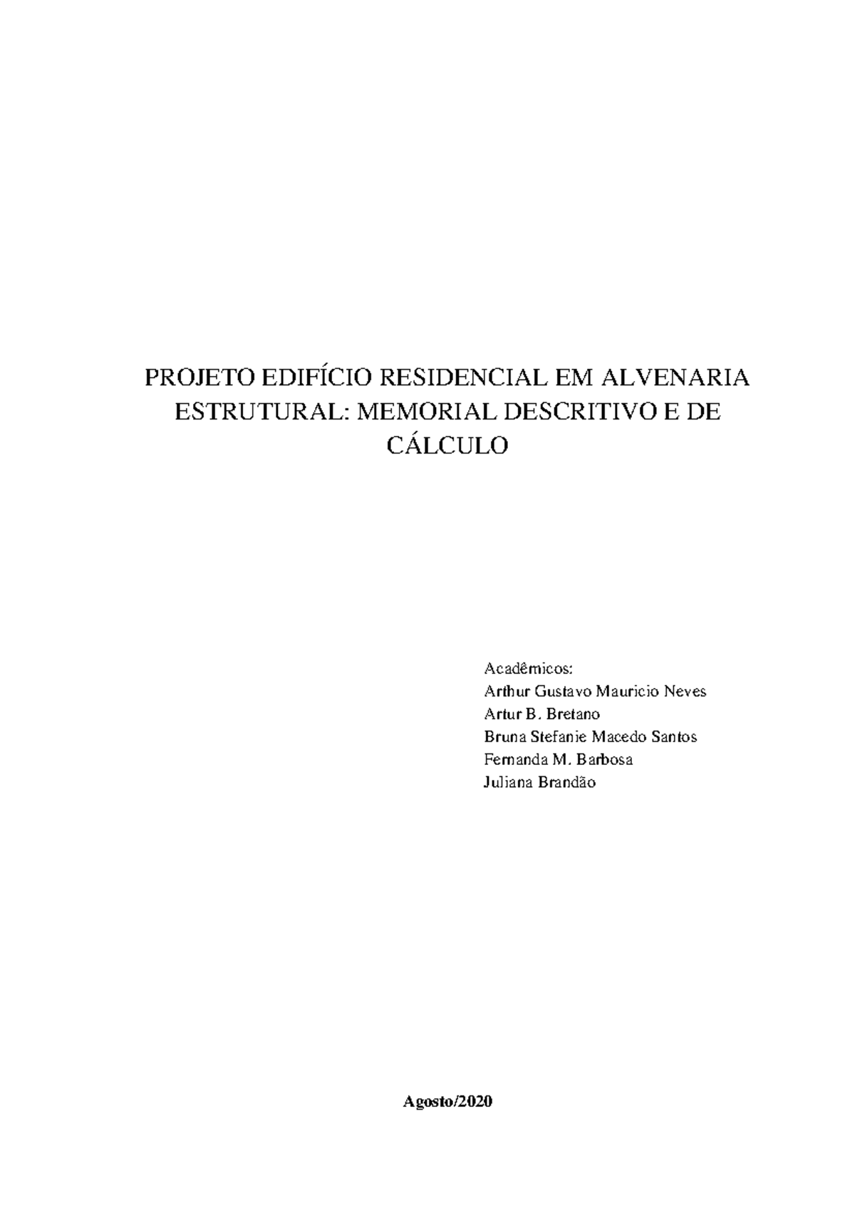 Memorial de Cálculo - Edifício Residencial em Alvenaria (ENG 9) - Studocu