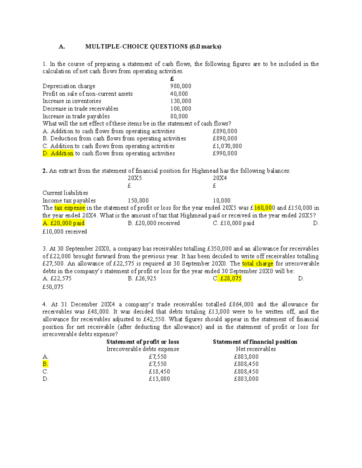 Mock Test for Cash Flow Analysis - ACC 101 - 14 May 2025 - Studocu