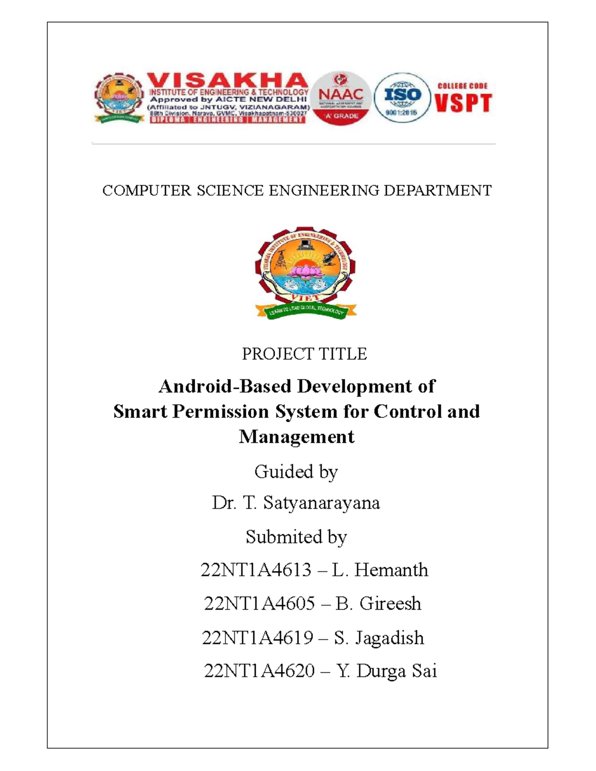 CSE Project: Smart Permission System for Android Management 22NT1A4613 ...