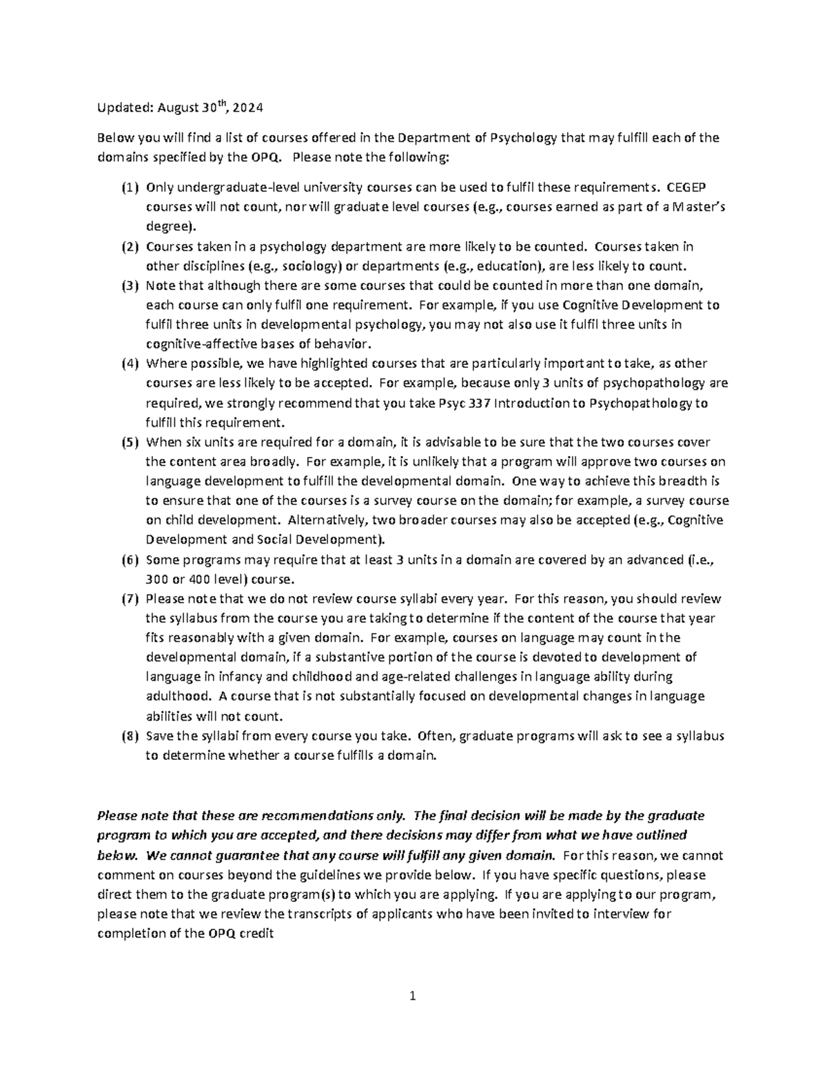Psychology Course Recommendations for OPQ Domains - Studocu
