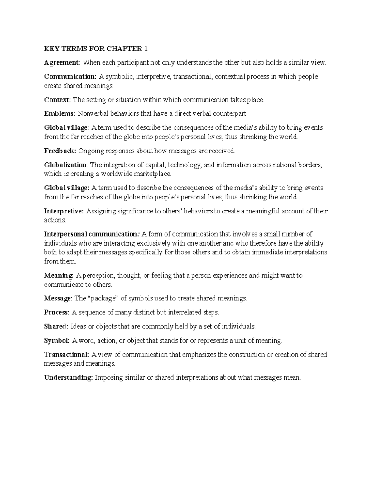 KEY Terms FOR Chapter 1 - KEY TERMS FOR CHAPTER 1 Agreement: When each ...