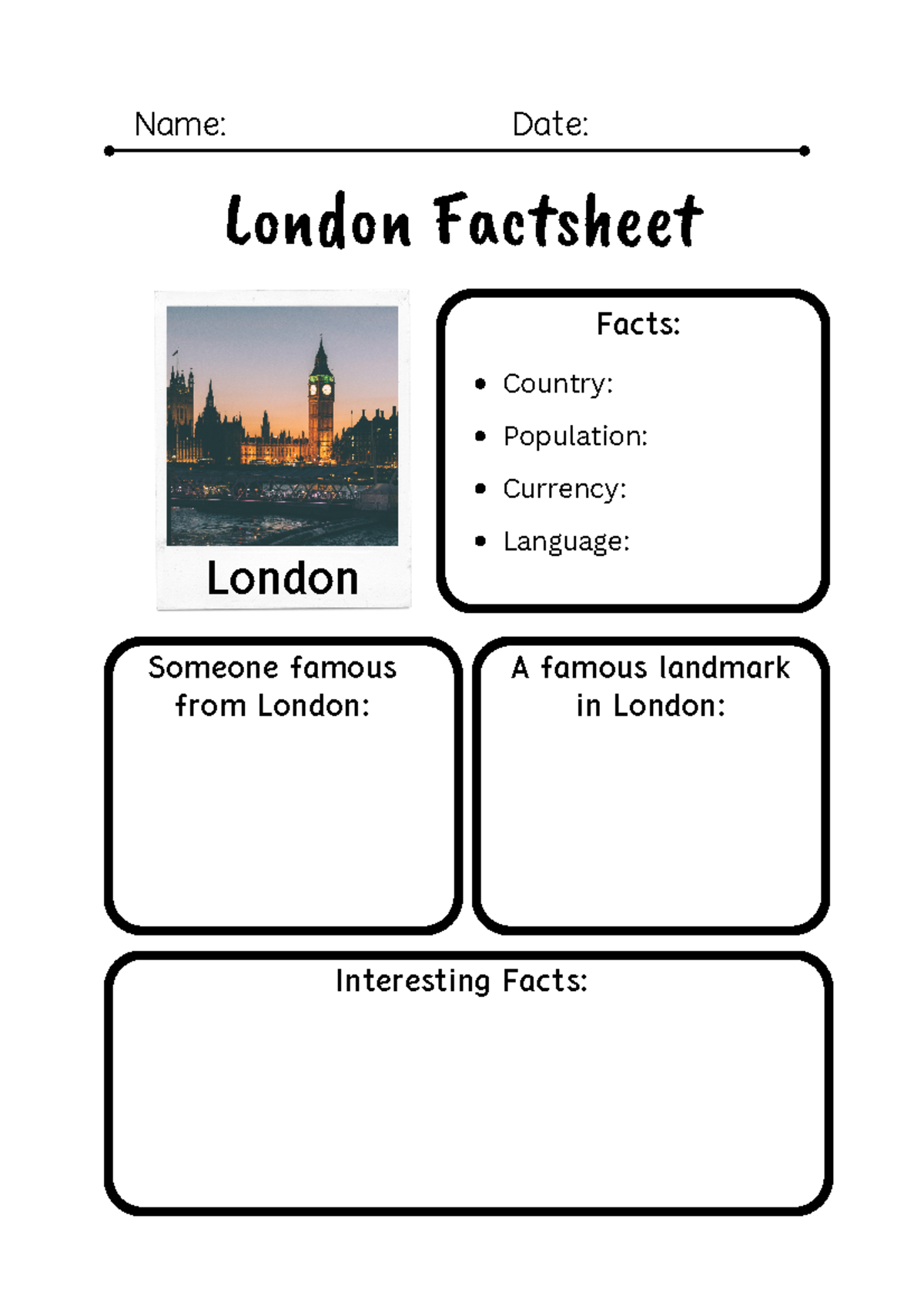 Complete KET_Unit7_Fact File Country - London Factsheet London Someone ...