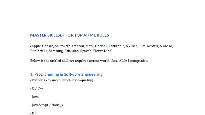 MASTER AI/ML SKILLSET FOR TOP TECH ROLES (Apple, Google, etc.) - Studocu