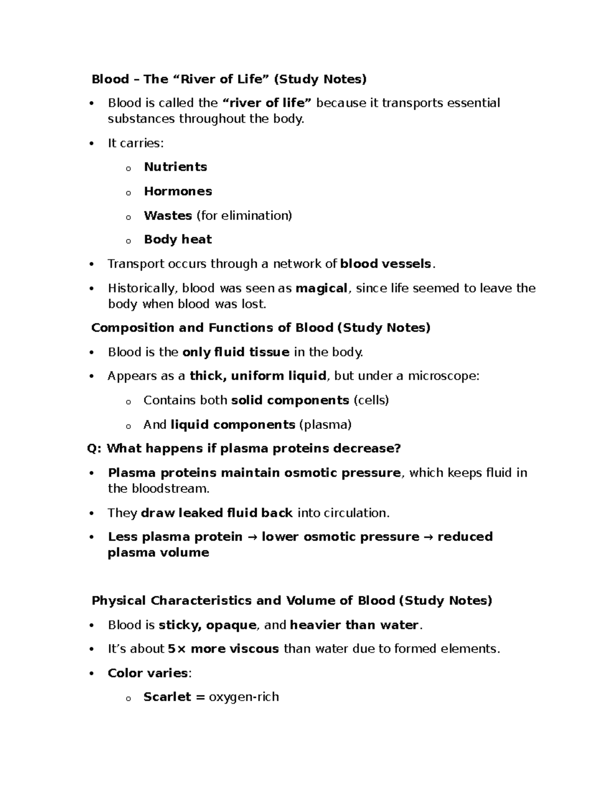 Chapter 7: Blood Study Notes - Composition, Functions, and Disorders ...