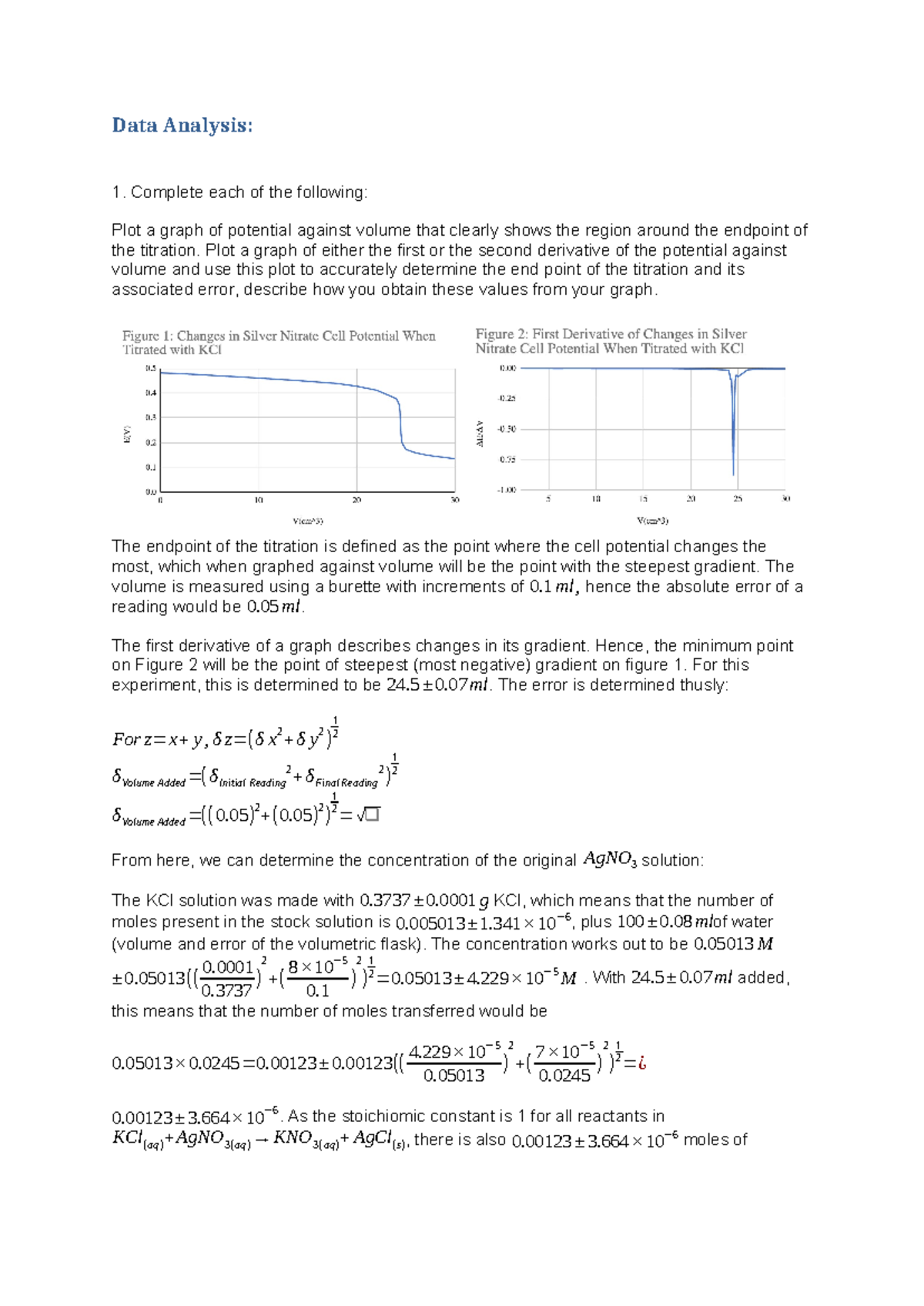 Data Analysis of Titration Experiment 1: Endpoint Determination - Document Preview