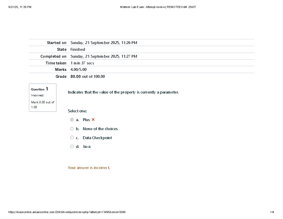 Midterm Lab Exam Attempt Review REMOTEEXAM 2543T - Studocu