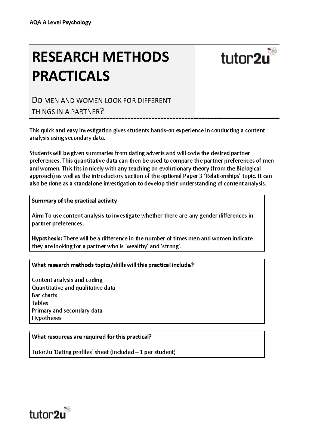 Research Methods Practicals Sample - RESEARCH METHODS PRACTICALS DO MEN ...