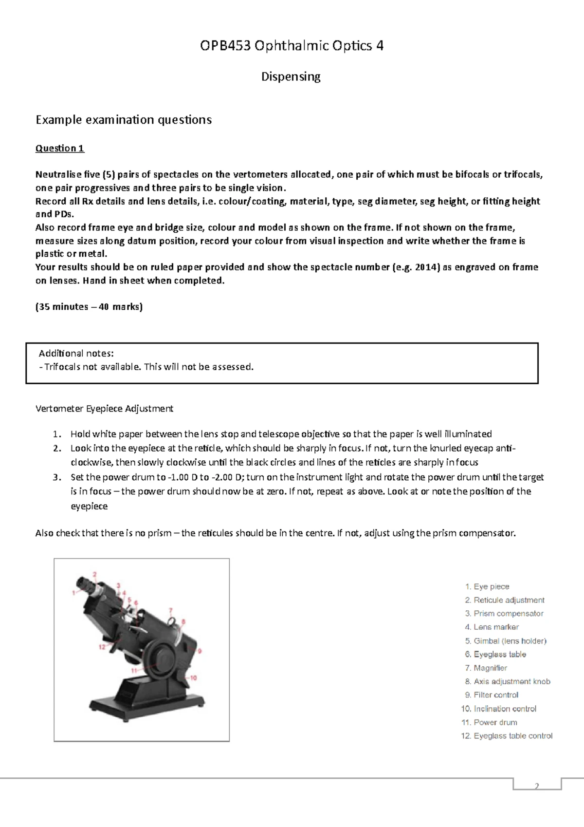 OPB453 - Ophthalmic Optics: Essential Equations List - Studocu