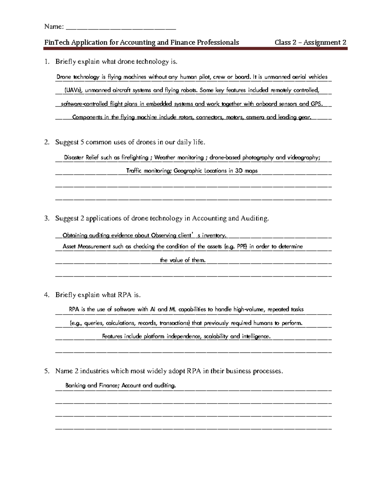 FinTech Application for Accounting - Class 2 Assignment 2 - Studocu