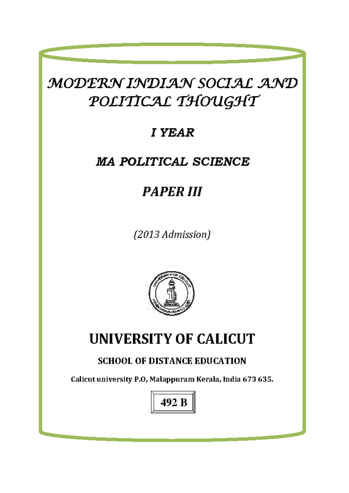 Modern Indian Social and Political Thought - MA Political Science I ...