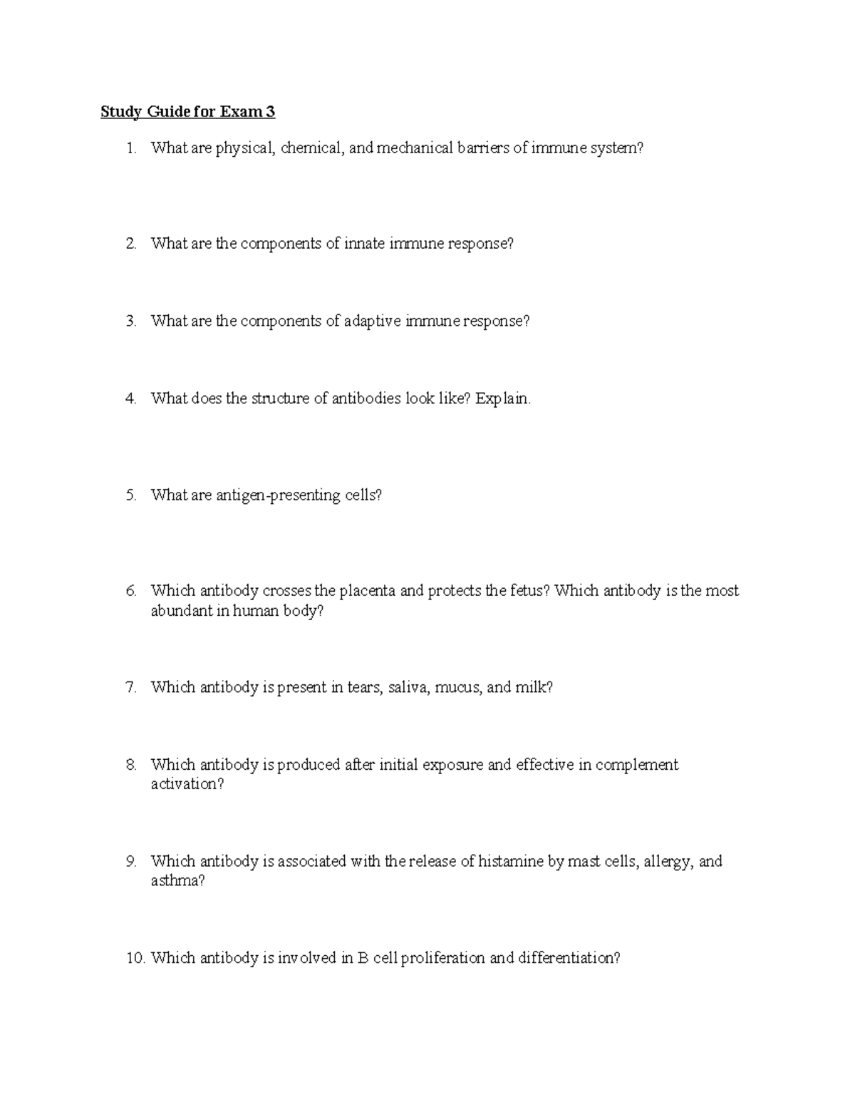 Exam 3 Study Guide: Immune System & Digestion Concepts - Studocu
