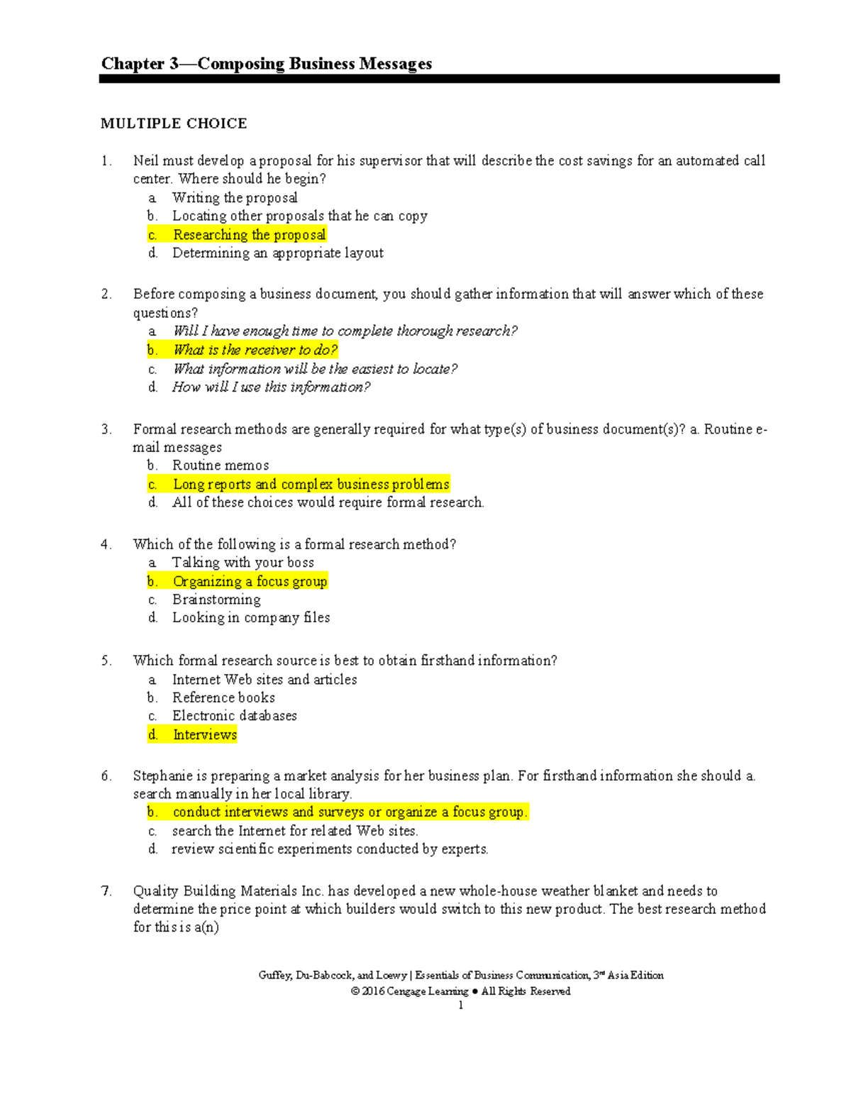 Chapter 3: Business Messages - Multiple Choice Questions and Answers ...
