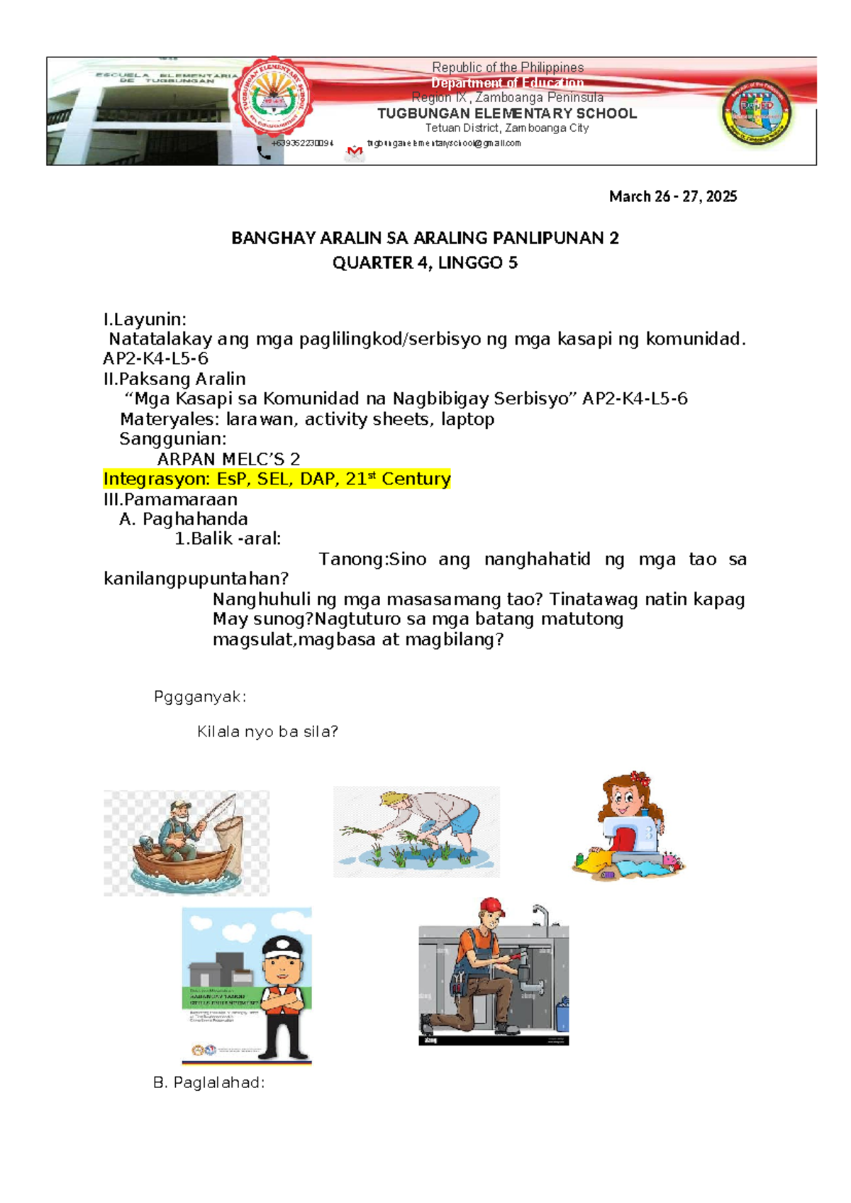 Arpan 2 Q4 Week 6 - Lesson Plan on Community Members - Studocu