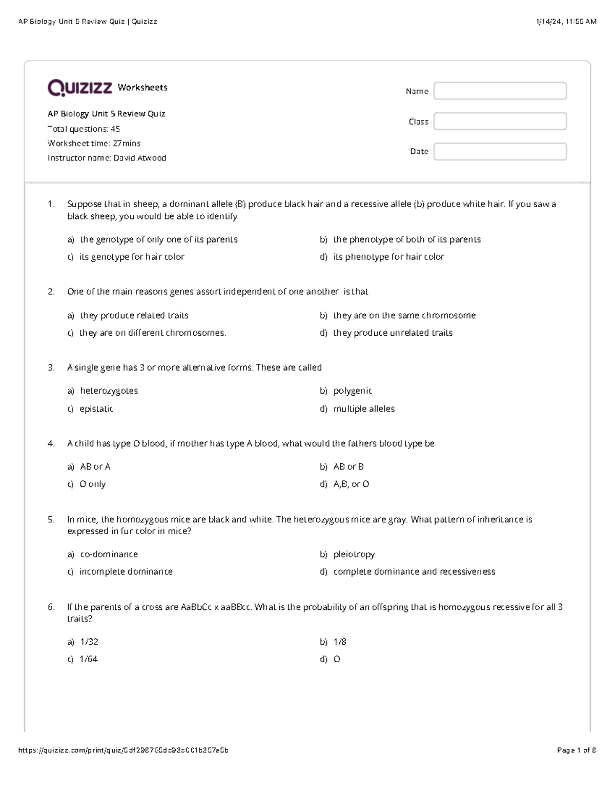 AP Bio Unit 5 Review Quiz - Comprehensive Study Guide - Studocu