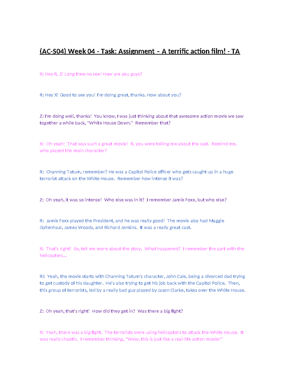 Week 04 Task: Assignment on Action Film Discussion (ENG IV) - Studocu