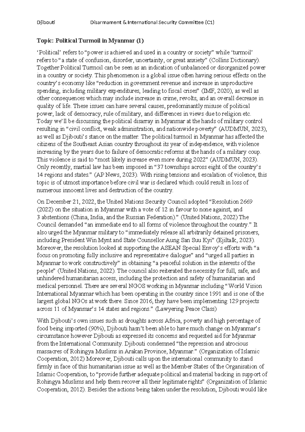 Position Paper on Political Turmoil in Myanmar and Foreign Intervention ...