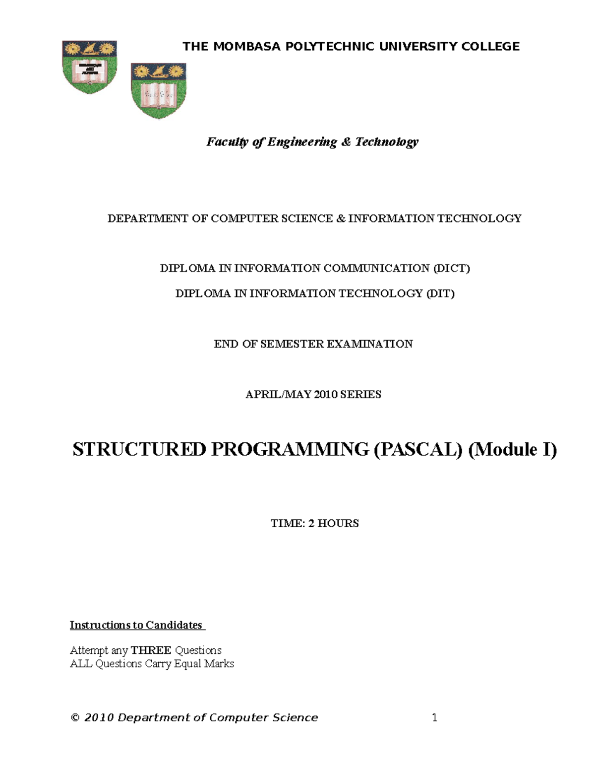 Structured Programming ( Pascal) - THE MOMBASA POLYTECHNIC UNIVERSITY ...