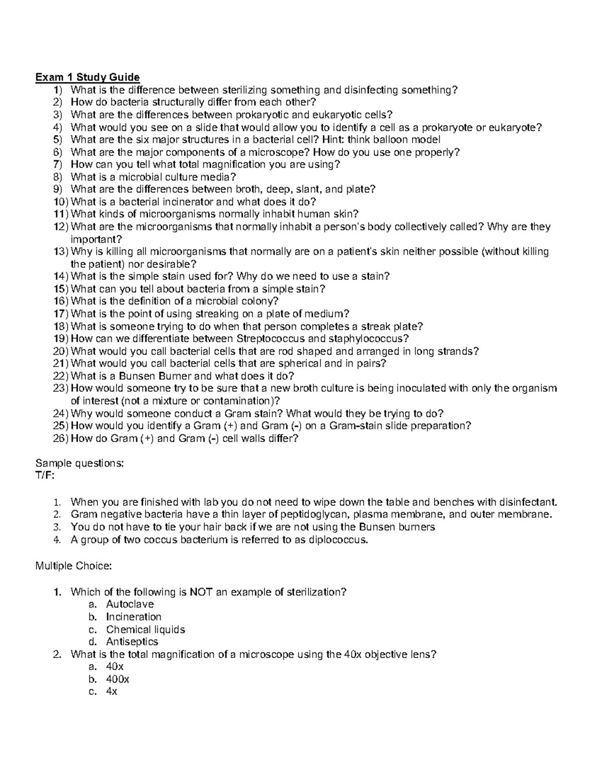 Exam 1 Study Guide - Key Concepts in Microbiology Techniques - Studocu