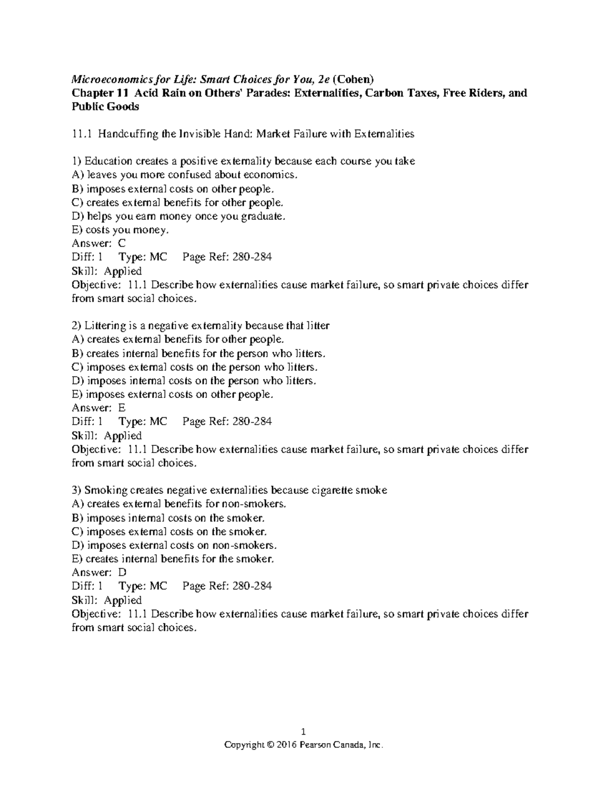 Econ1000 chapter 11 - Answer Sheet - 1 Microeconomics for Life: Smart ...