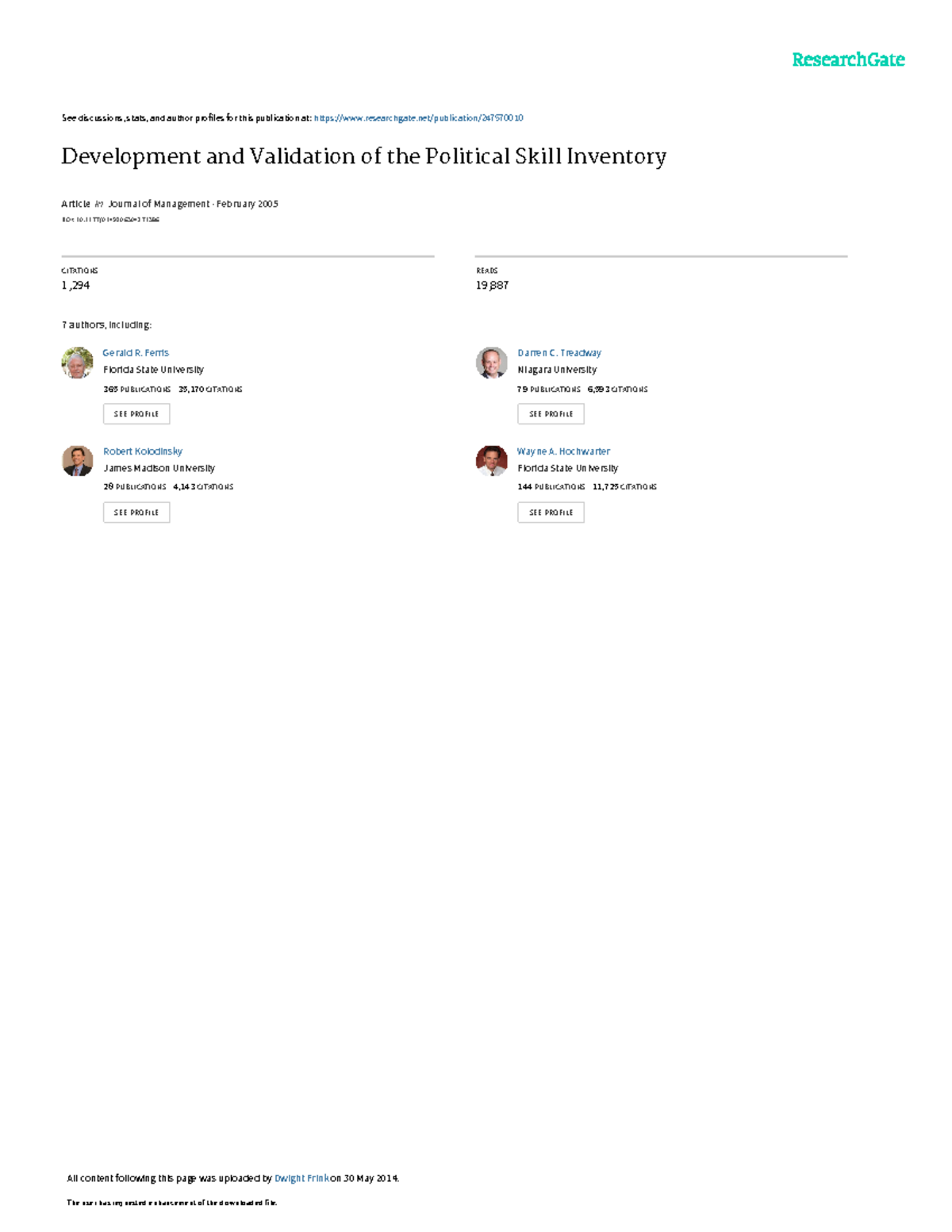 Development and Validation of the Political Skill Inventory (PSI) - Studocu