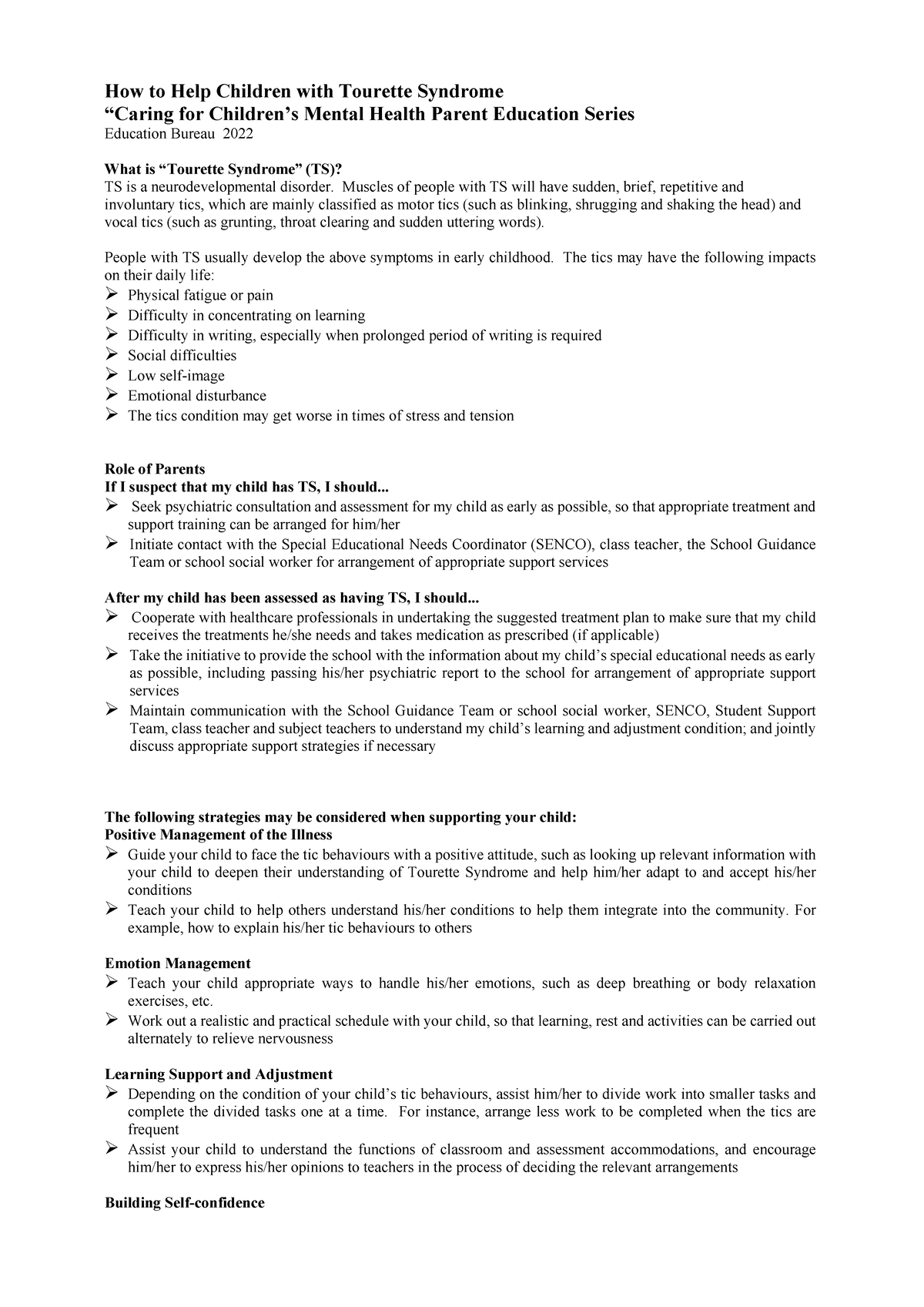 T12: Supporting Children with Tourette Syndrome - Parent Guide 2022 ...