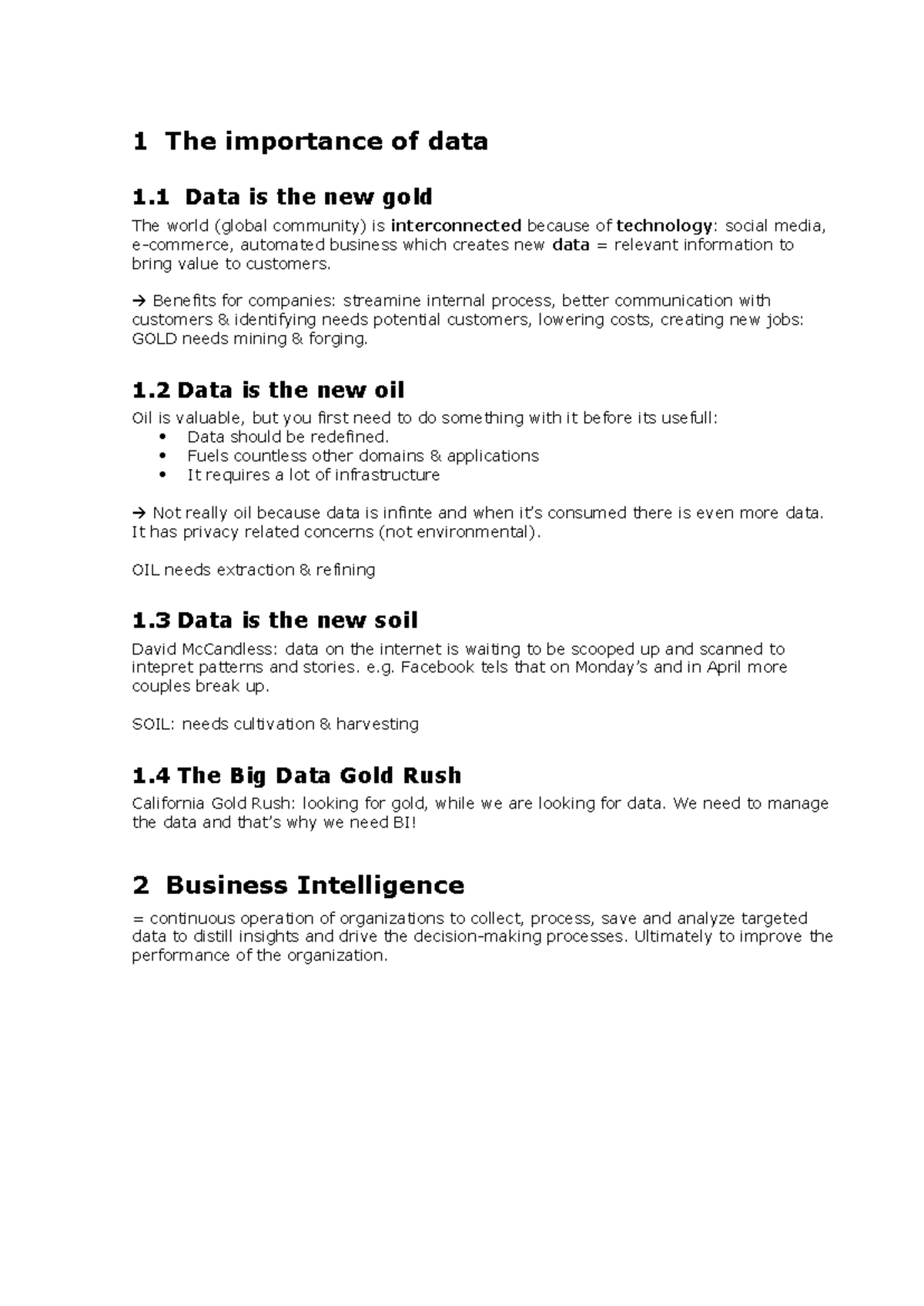 Business Intelligence Overview: Data as the New Gold (BI101) - Studocu