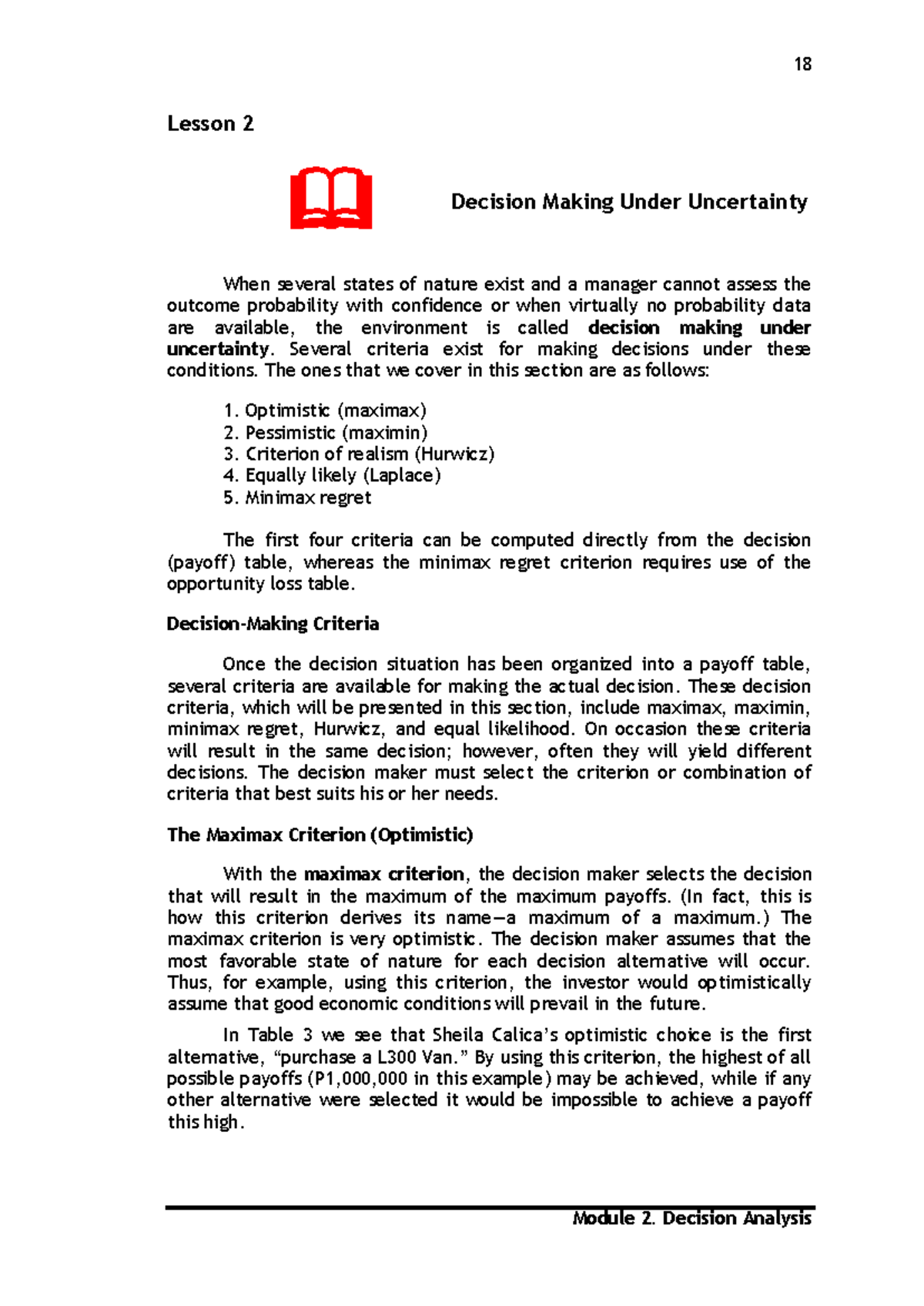 Module 2: Decision-Making Under Uncertainty - Lesson 2 - Studocu