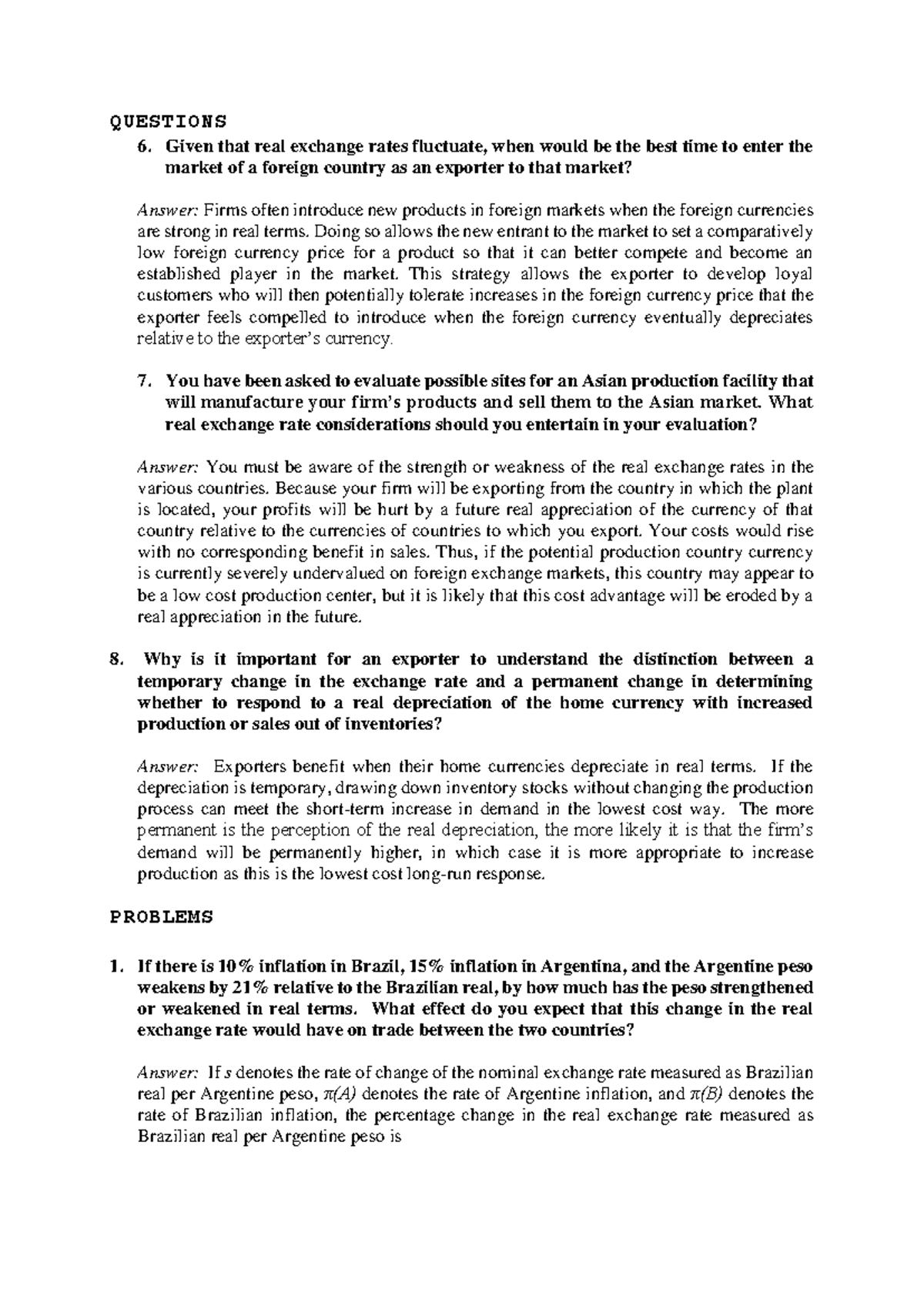 WZ4 CH9 Real Exchange Rate Risk Problems and Questions Analysis - Studocu