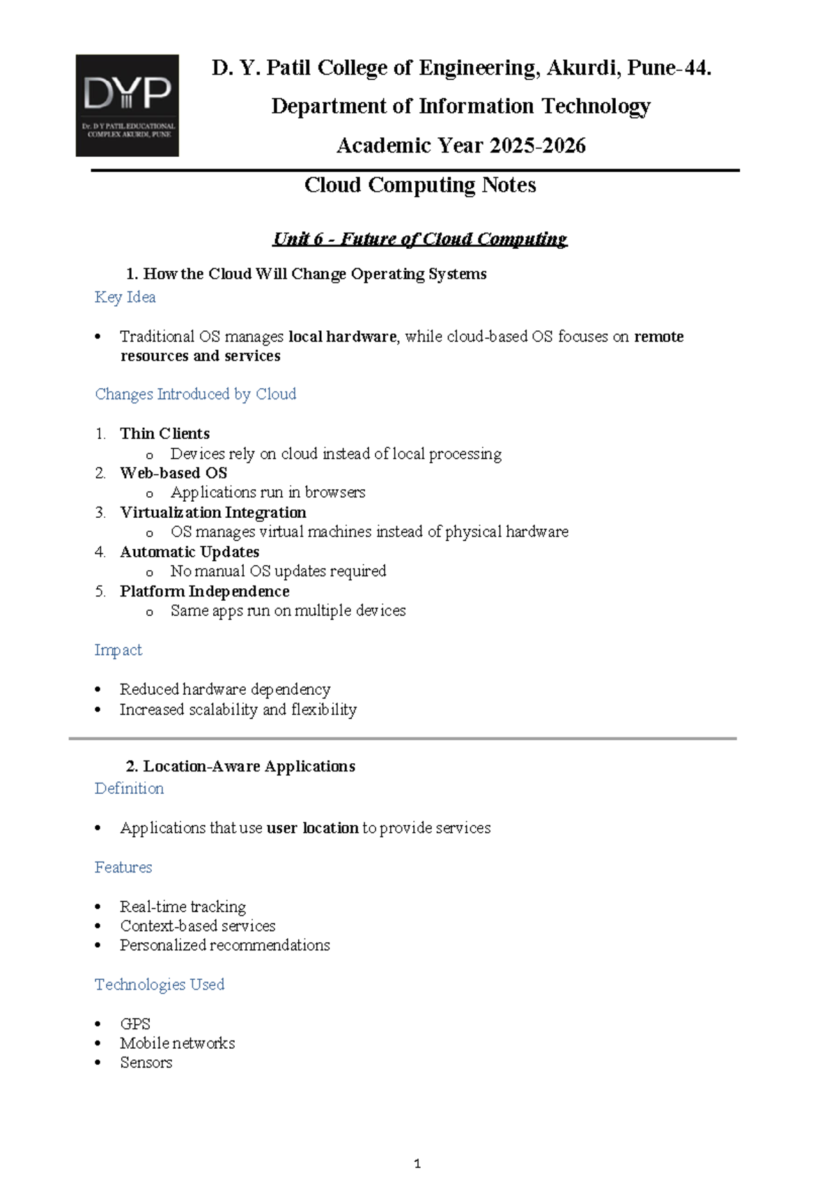 CC IT Cloud Computing Unit 6 Notes: Future Trends and Innovations - Studocu