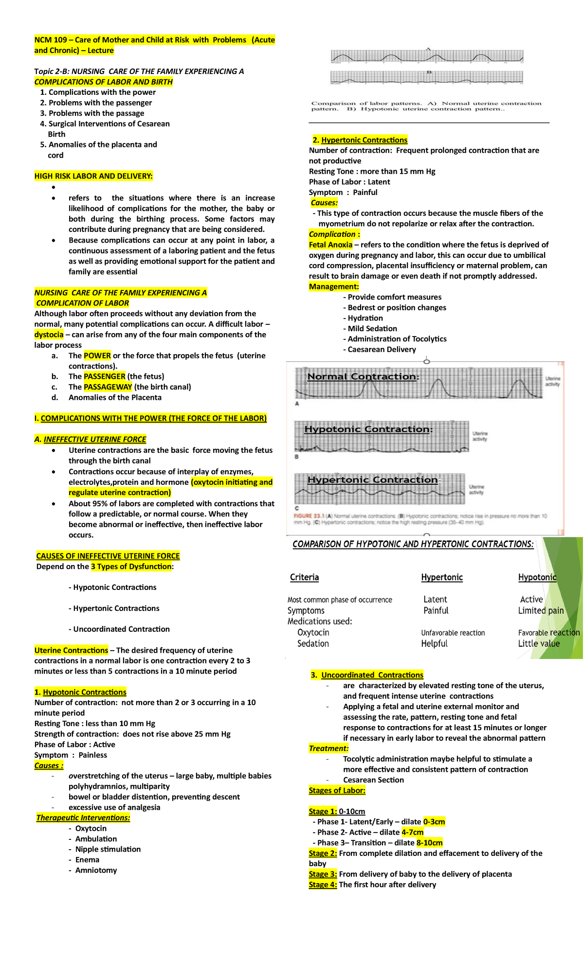 NCM 109 Lecture: Nursing Care for High-Risk Labor & Delivery - Studocu